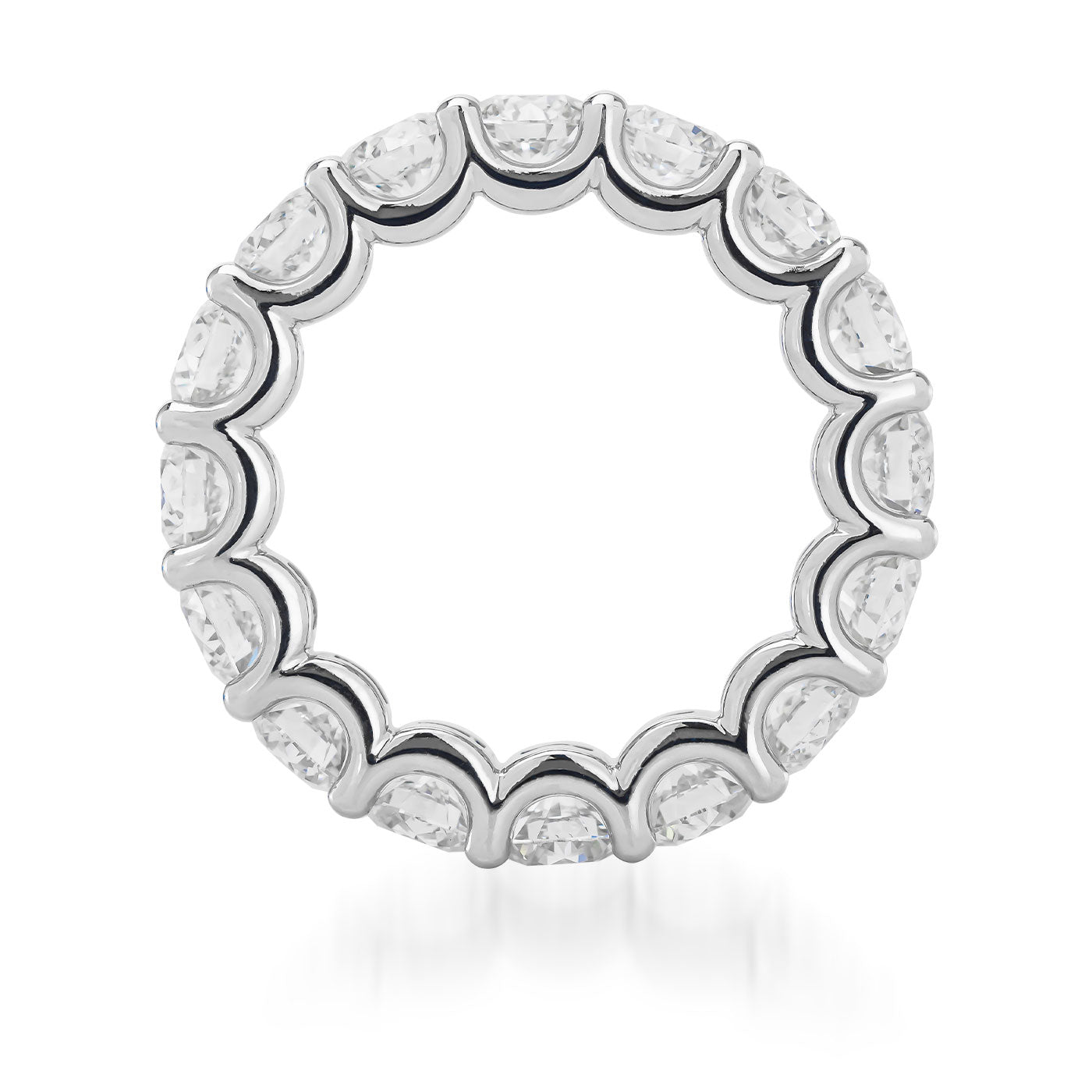 A Raffi&Co® Signature 18K White Gold Round Brilliant Diamond Eternity Ring, with dazzling diamonds encircling the band, displayed on a white background.