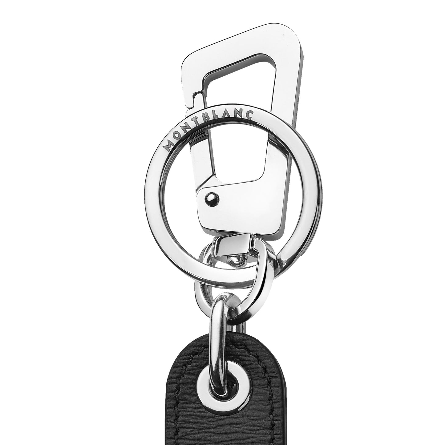 The Montblanc Meisterstuck 4810 Loop Key Fob combines elegance and functionality with its sleek carabiner clip and black textured leather strap. Style Number 129257.