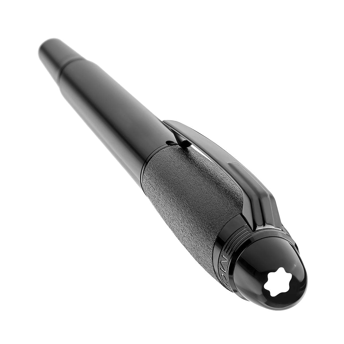 A Montblanc StarWalker Black Cosmos Fineliner Pen by Montblanc, featuring a textured grip and glossy finish with a white star emblem on the cap, photographed against a white background.