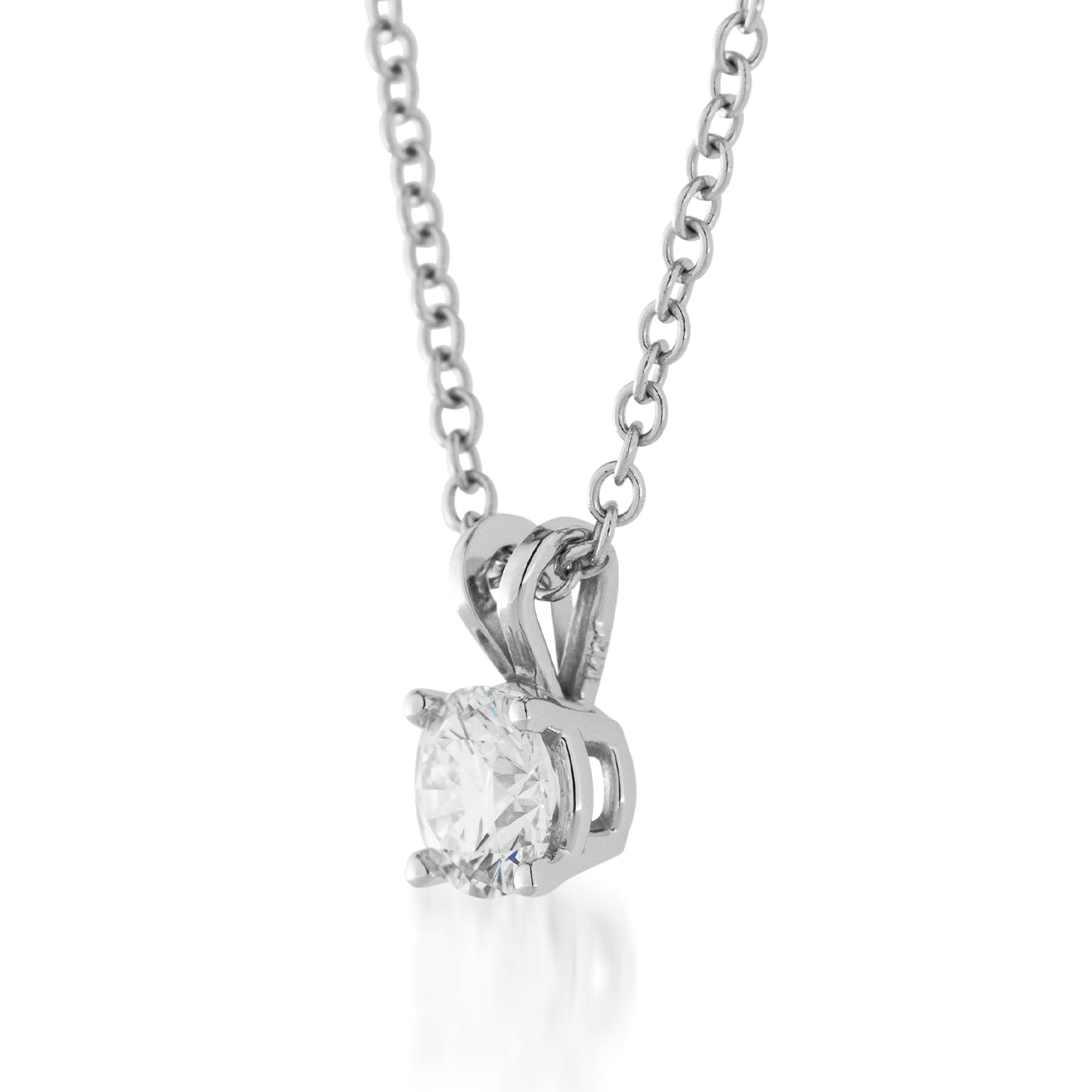 The Raffi&Co.® 14K White Gold Lab Grown Diamond Pendant Necklace showcases a round-cut lab grown diamond in a contemporary design. Its chain is made from 14K white gold and boasts a delicate link style that highlights the brilliance of the gemstone.