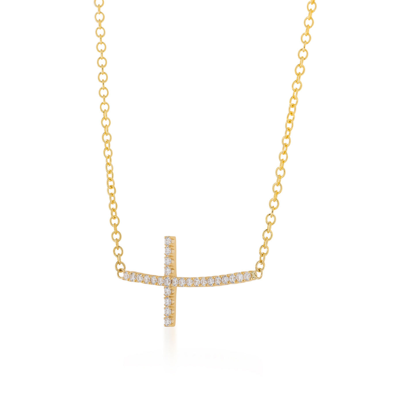 Explore the sophistication of the Raffi&Co® 14K Yellow Gold Diamond Nordic Cross Necklace Pendant, featuring a sideways cross adorned with brilliant diamonds, reflecting the classic design inspiration.