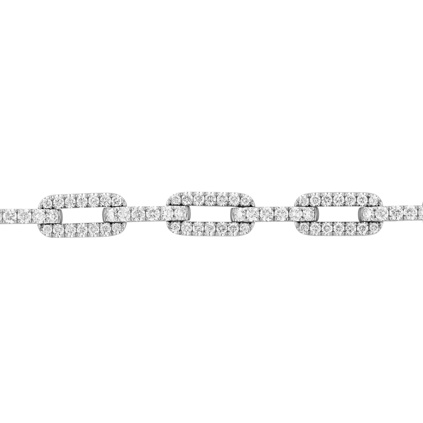 Raffi&Co.® 14K White Gold Diamond Bracelet, with each link adorned in small diamonds, showcased on a white backdrop.