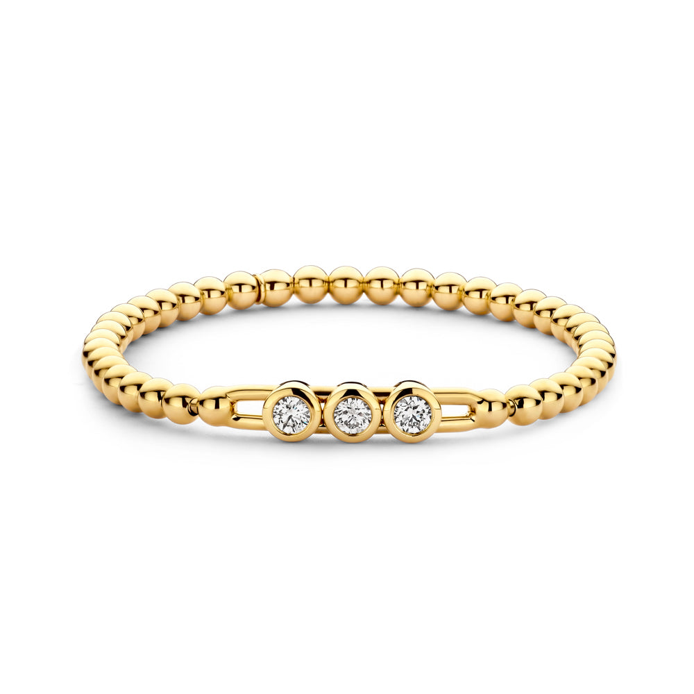 The Hulchi Belluni 18K Yellow Gold Diamond Bracelet by Hulchi Belluni features a delicate design adorned with sparkling diamonds.