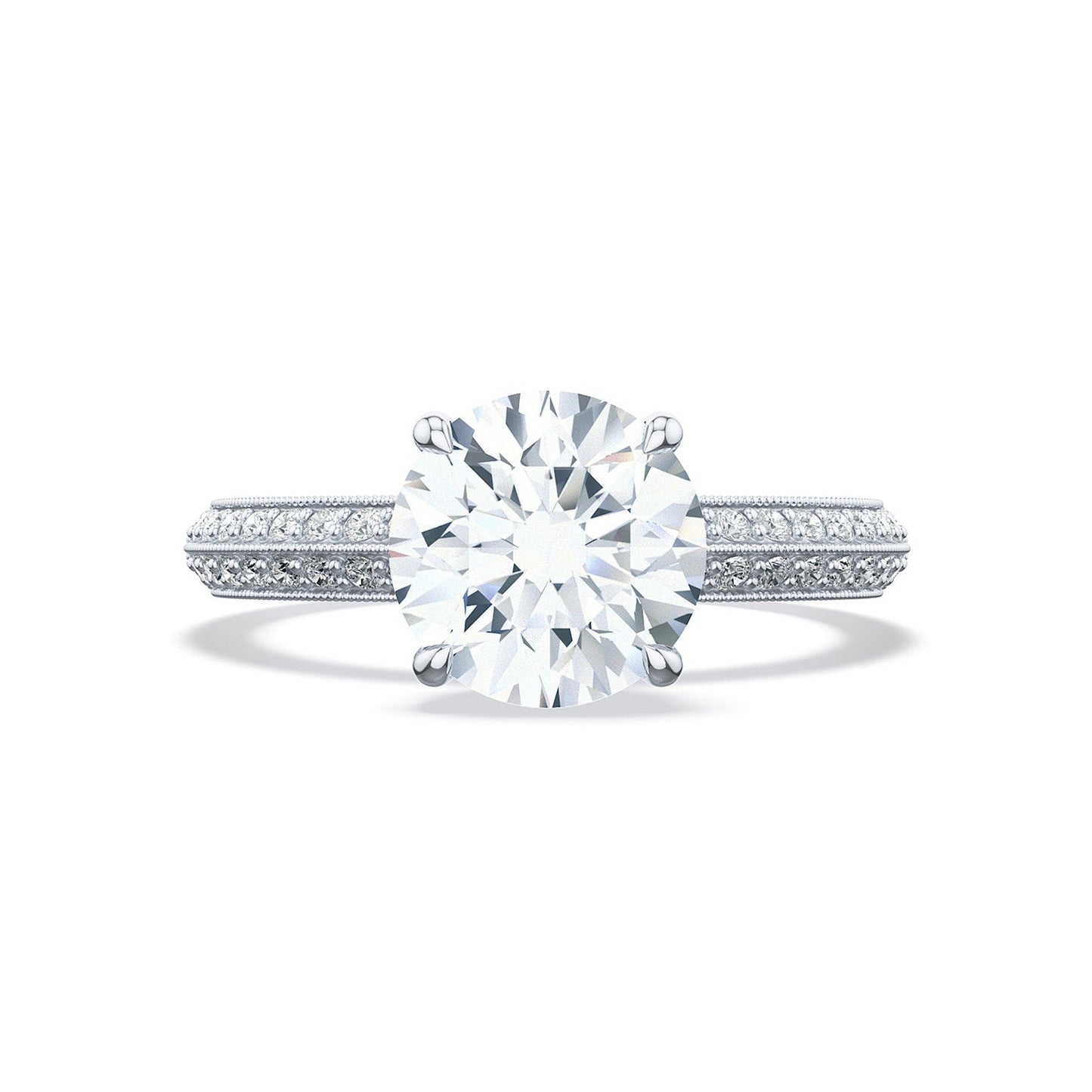 Introducing the Tacori Sculpted Crescent 18K White Gold Round Brilliant Solitaire Semi Mount Engagement Ring, featuring a dazzling solitaire diamond set on an elegant white gold band. Expertly crafted with a diamond-accented band by renowned TACORI gemologists, it’s the perfect choice for those seeking exquisite engagement rings.