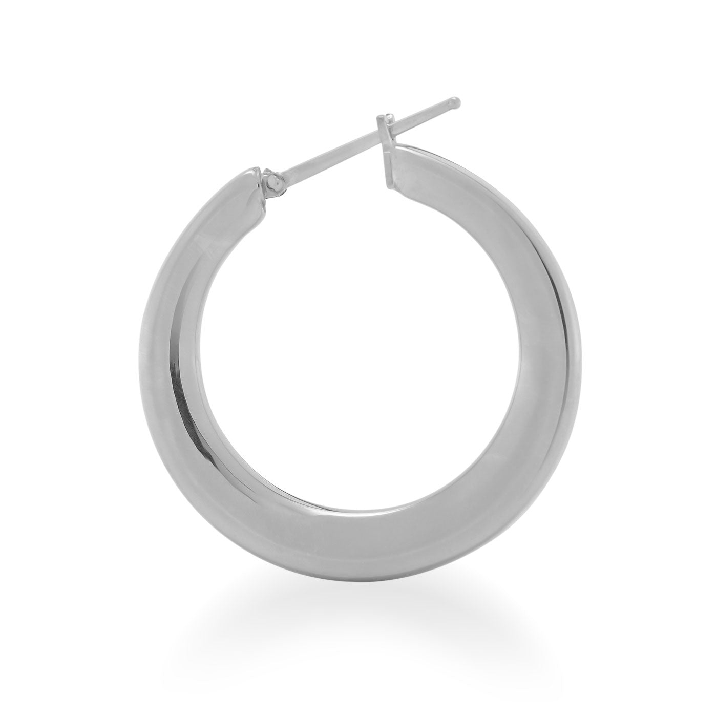 The Raffi&Co.® 18K White Gold Hoop Earrings showcase a luxurious design with a thick band and clasp closure, elegantly crafted from 18K white gold and presented against a plain white background.