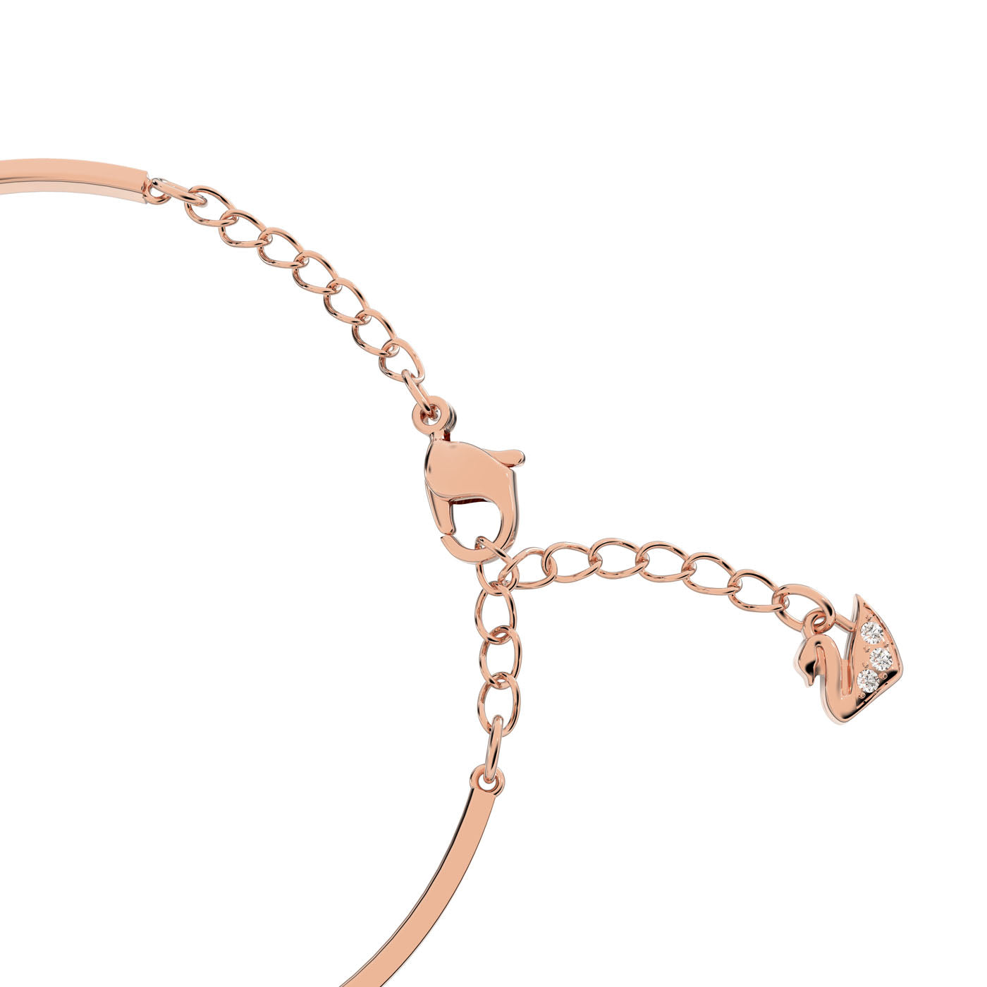 Introducing the Swarovski Evil Eye Bangle, a rose gold masterpiece adorned with a delicate swan charm embellished with blue crystals. The bangle showcases a slim chain design and is secured elegantly with a lobster clasp closure. Crafted by Swarovski, this piece seamlessly combines elegance and style.