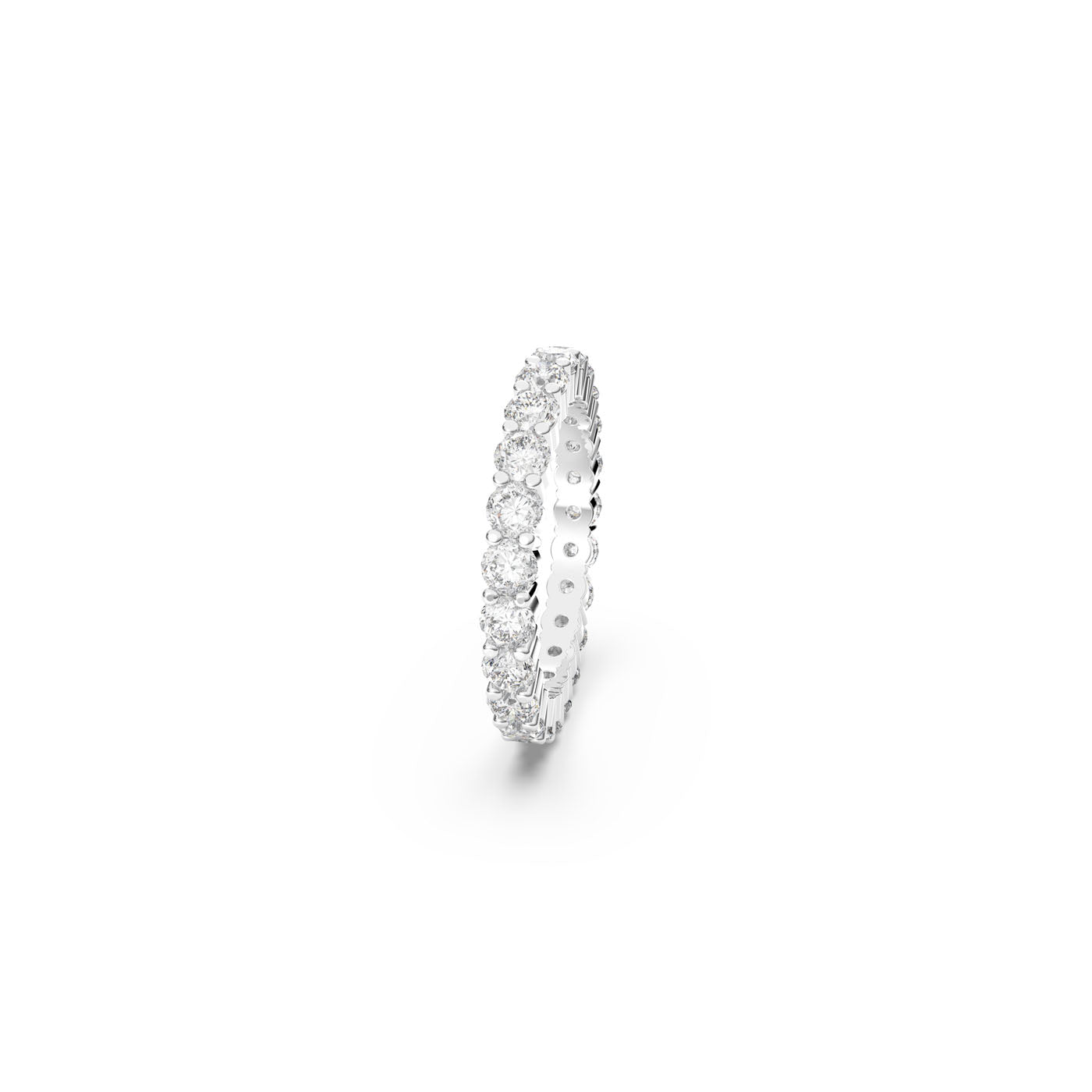 A Swarovski Vittore XL Round Cut Ring, featuring clear stones set against a white rhodium-plated backdrop.