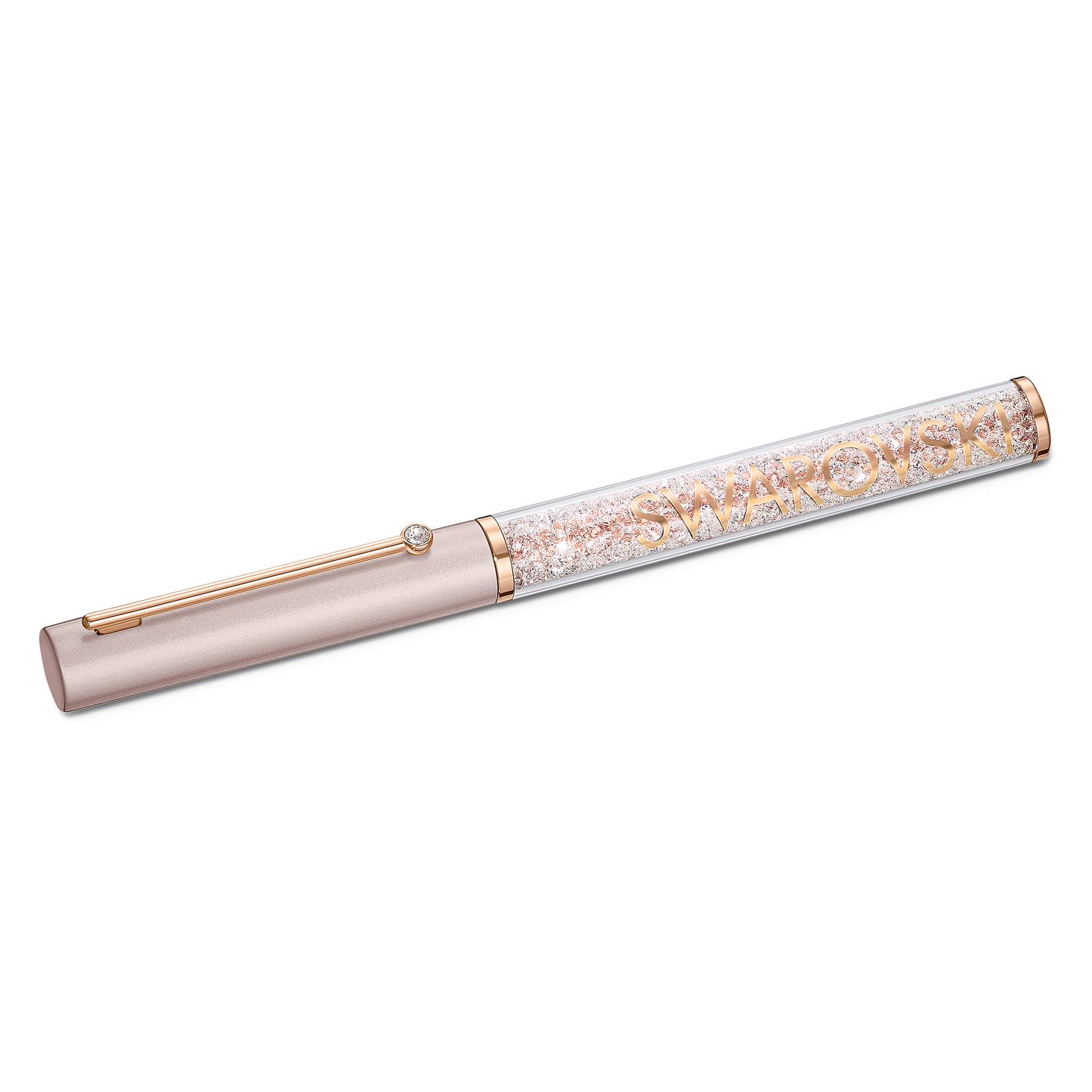 The Swarovski Pink Crystalline Gloss Ballpoint Pen is a sophisticated writing instrument embellished with gold accents and a barrel adorned with vintage rose crystals using the Crystalline technique. Its minimalist cap offers an elegant contrast to the dazzling barrel design.