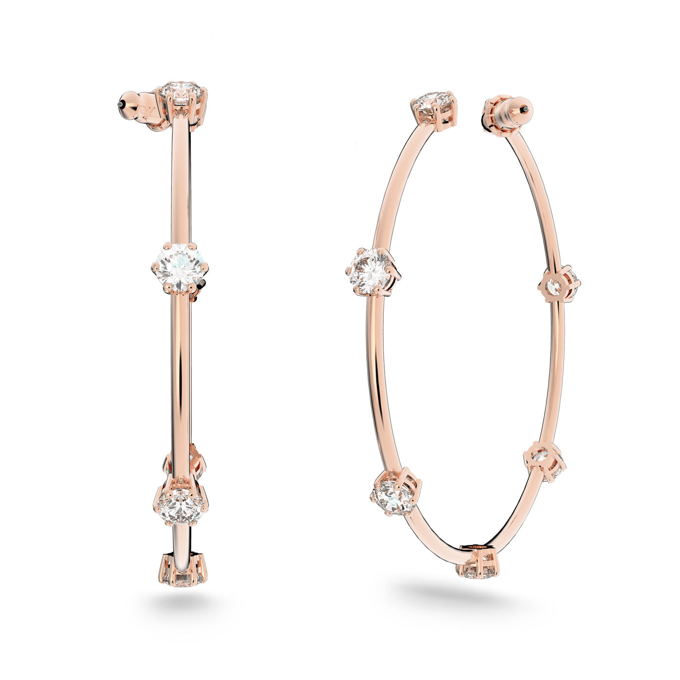 Swarovski's Constella Hoop Earrings feature rose gold-tone plating and multiple sparkling diamonds evenly spaced around the hoops.
