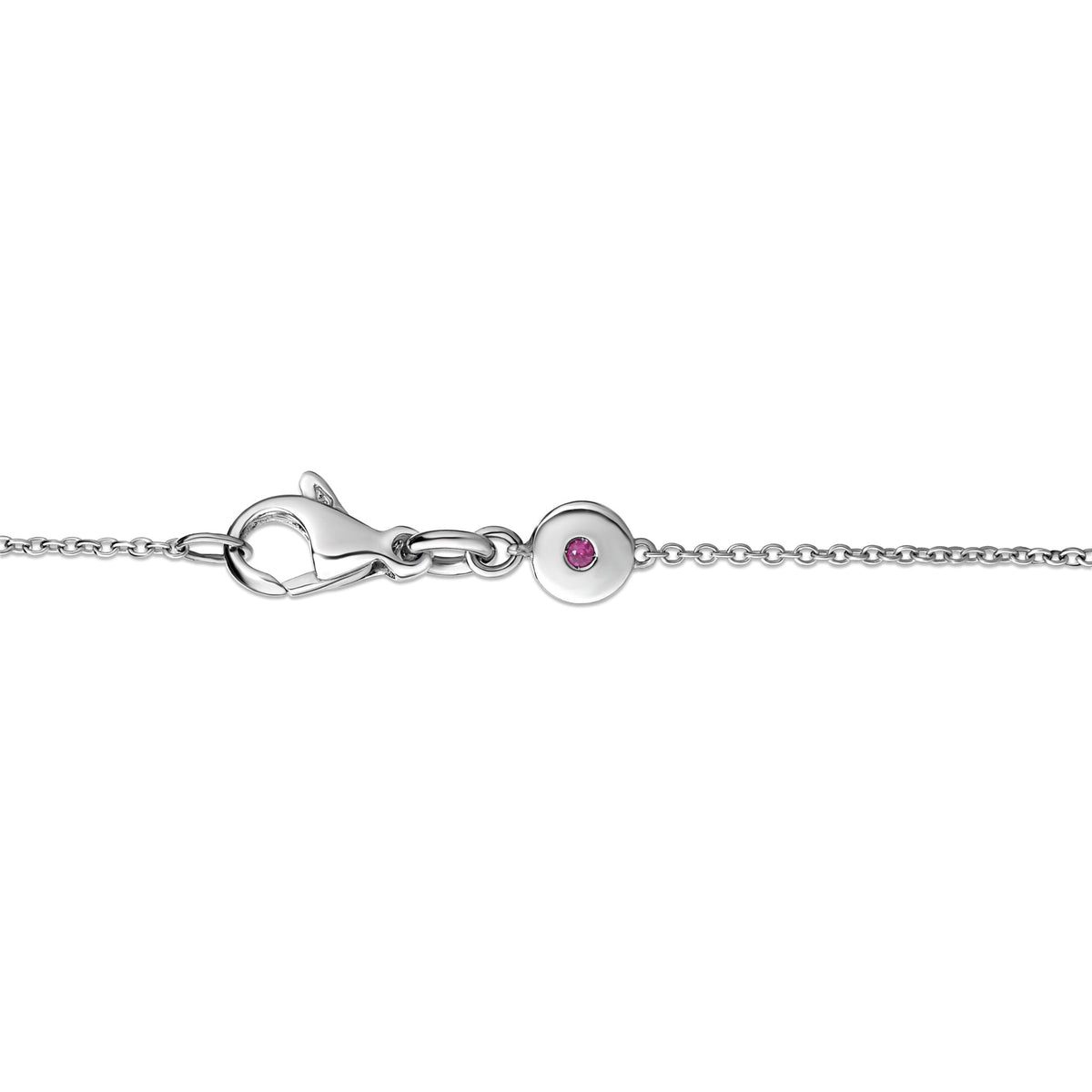 Roberto Coin 18K White Gold Diamond Cross Necklace pendant clasp, featuring a small circular charm set with a single pink gemstone.