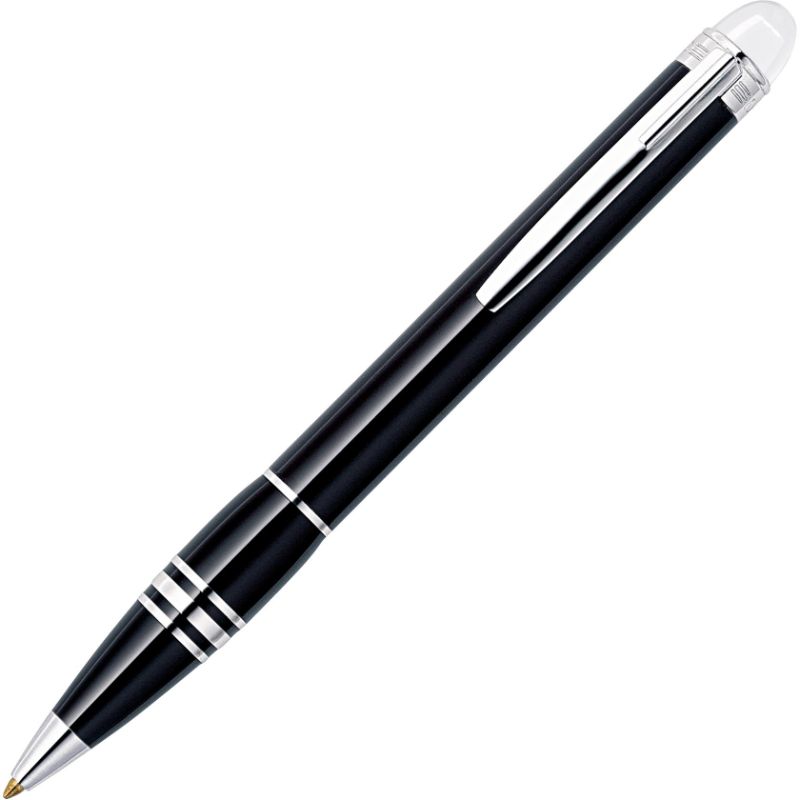 The Montblanc StarWalker Ballpoint Pen is a sleek black writing instrument with silver accents, featuring a retractable tip and a convenient clip for attachment. This design showcases the Montblanc emblem and embodies a modern, elegant style that exudes sophistication in every stroke.
