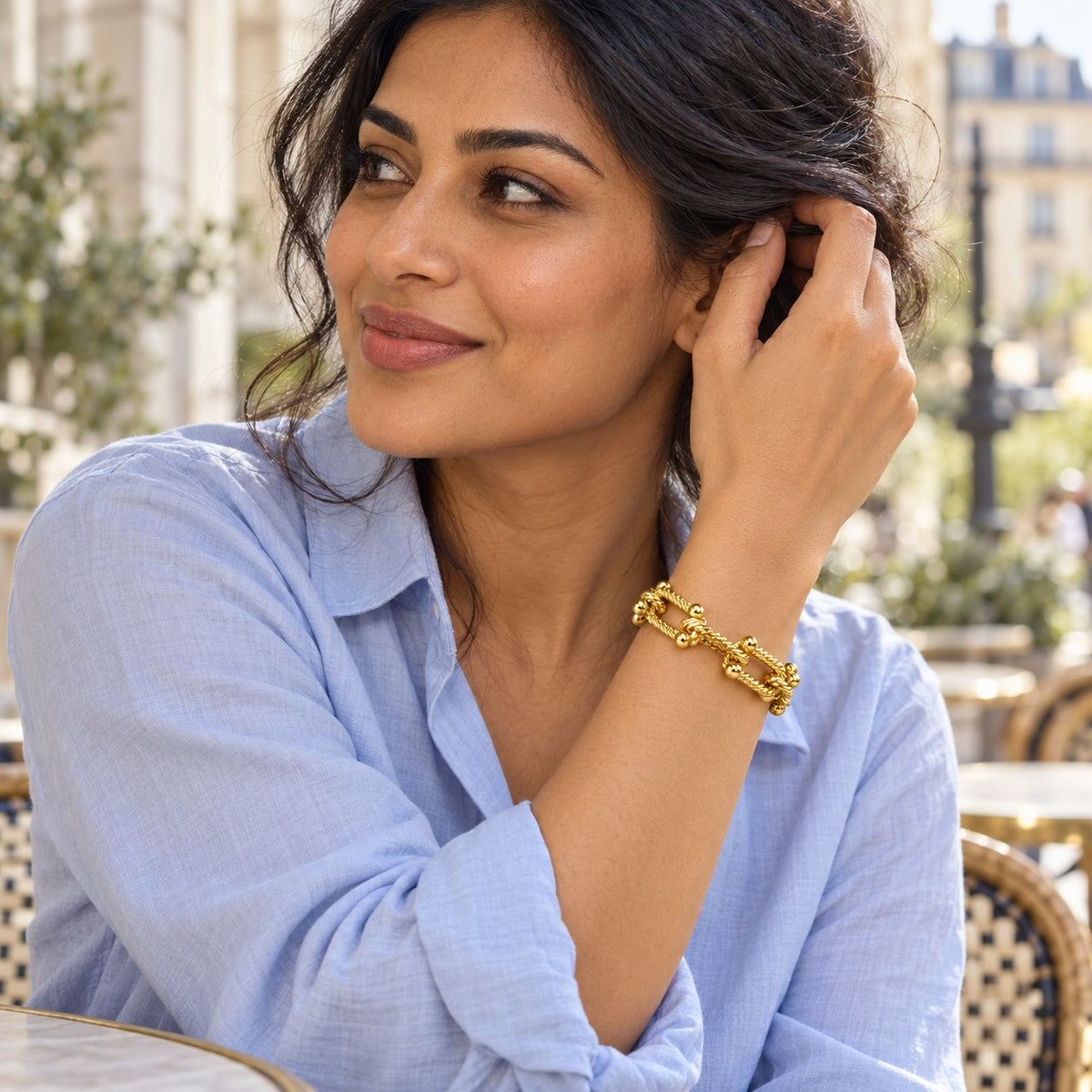 Raffi&Co.® 18K Yellow Gold Rope Link Bracelet with Bead Stations — detail view