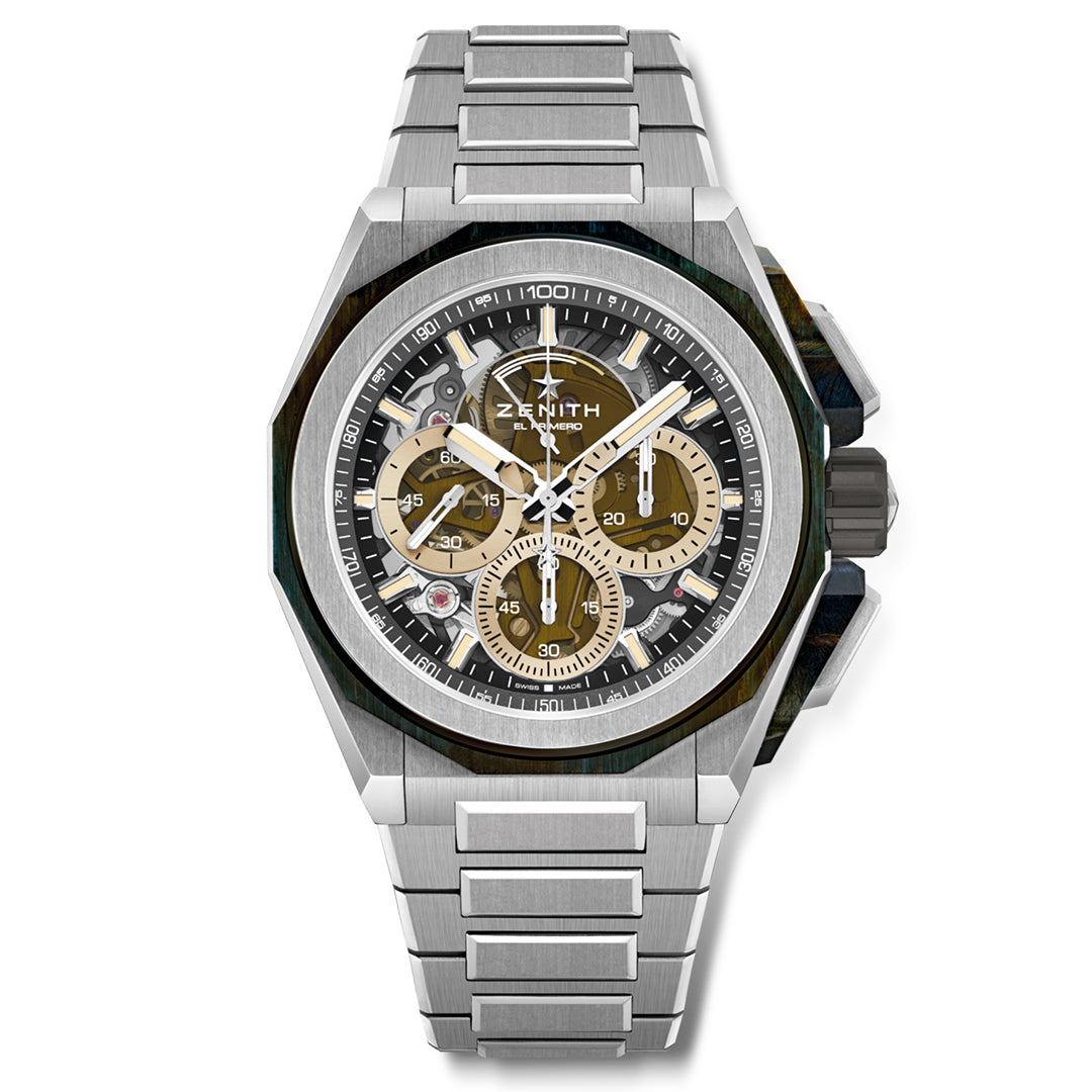 Discover the allure of the Zenith Defy Extreme El Primero 9004 45mm Watch. This titanium chronograph boasts a detailed dial with three subdials, a tachymeter scale, and visible mechanical movement. With elegant link-style metal bands, it embodies both style and precision.