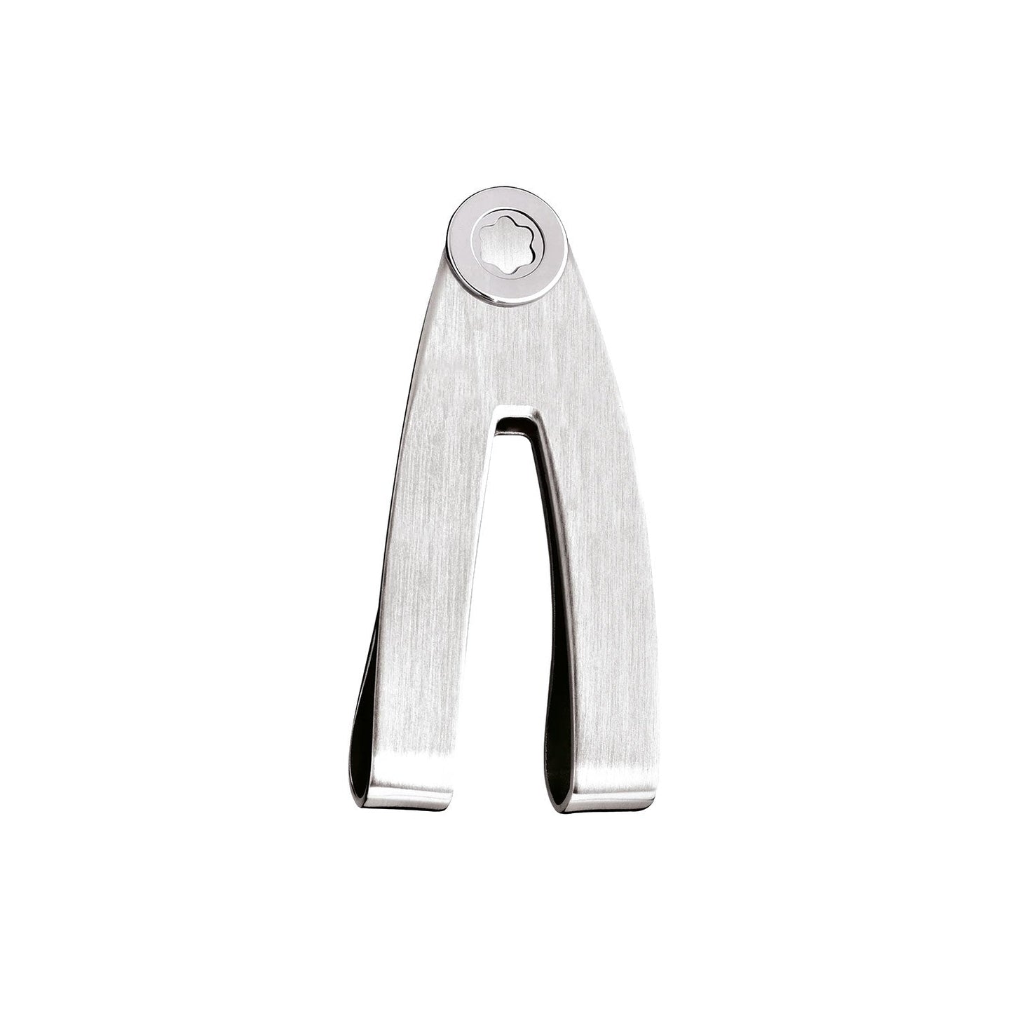 Introducing the Montblanc Money Clip, a refined accessory from Montblanc that embodies sophisticated elegance with its minimalist design. Expertly crafted from stainless steel, it boasts a sleek silver finish. The circular emblem atop the clip accentuates its functionality to securely hold cash or cards.