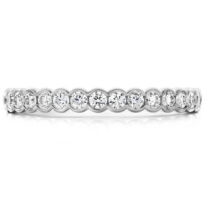 18K white gold band showcasing round brilliant diamonds in a bezel setting, the Hearts On Fire Isabelle anniversary ring embodies elegance and timeless style.