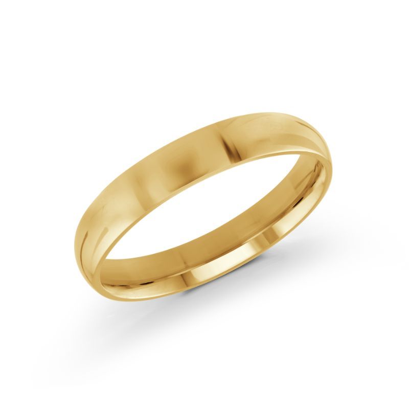 A sleek and polished wedding band made from 10k white gold by Malo, featuring a simple and classic design against a plain white background. With a width of 4mm, this ring's surface beautifully reflects light, accentuating its lustrous finish.