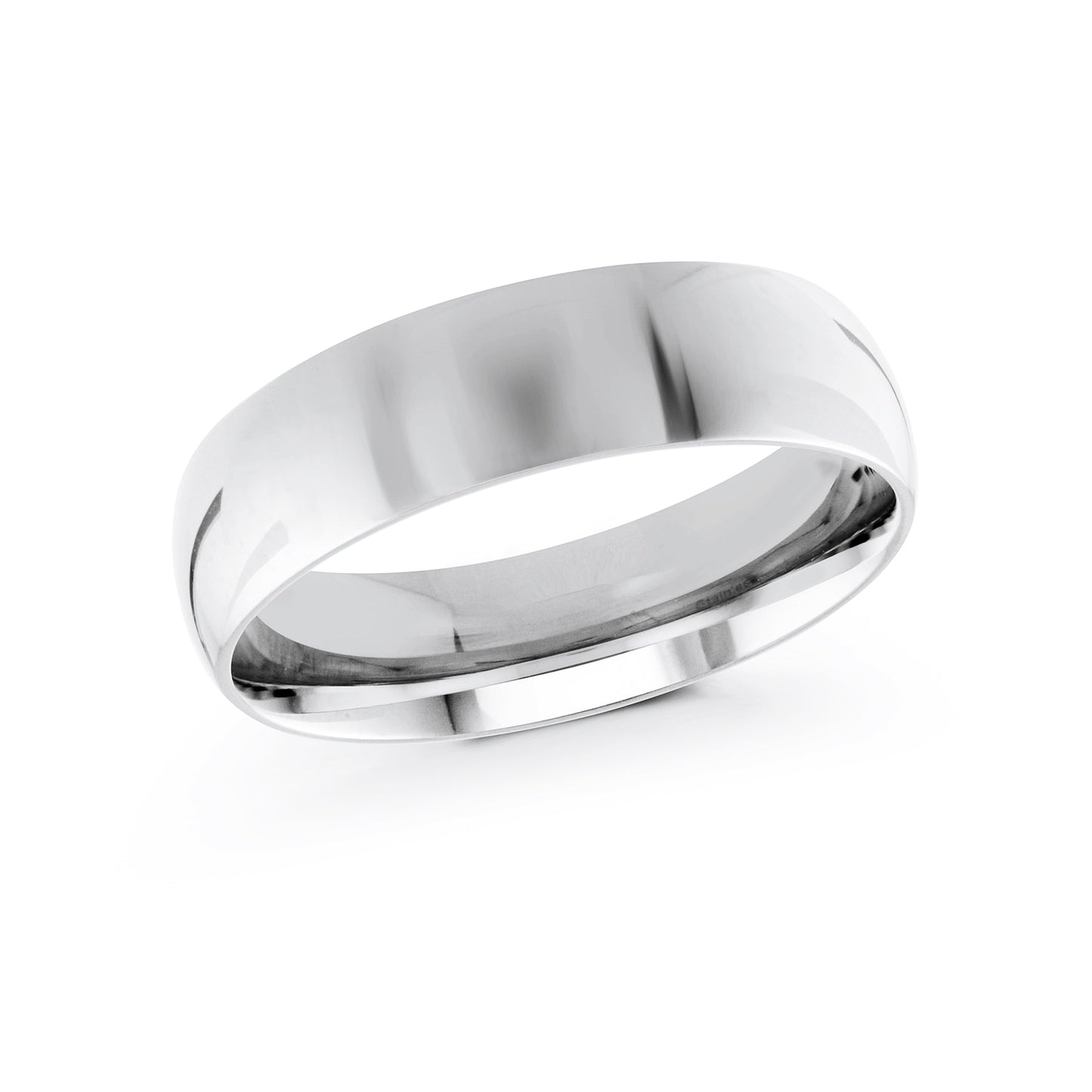The Malo 10K White Gold 6mm Wedding Band is a sophisticated piece from the renowned brand Malo, featuring a smooth and polished surface set against a plain white background.