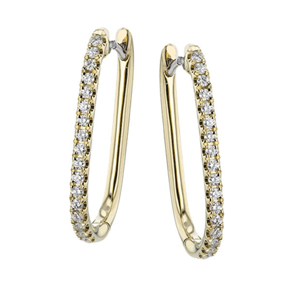 Simon G. 18K Yellow Gold Diamond Hoop Earrings feature 18K yellow gold embellished with small, sparkling diamonds.