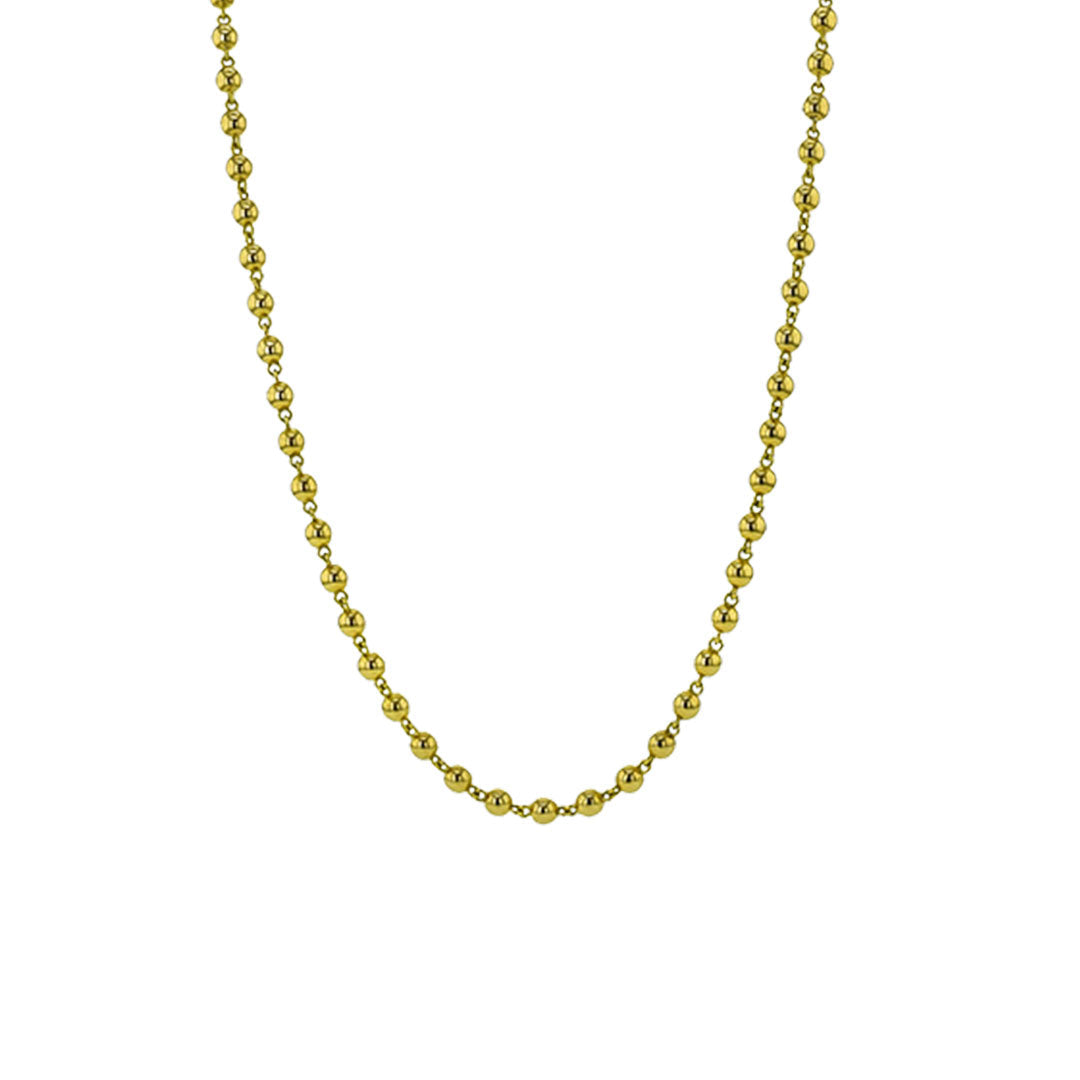The Simon G. 14K Yellow Gold Necklace features small, evenly spaced spherical beads along a delicate gold chain, forming a gentle U-shape and highlighting its simple, elegant design against a plain white background.