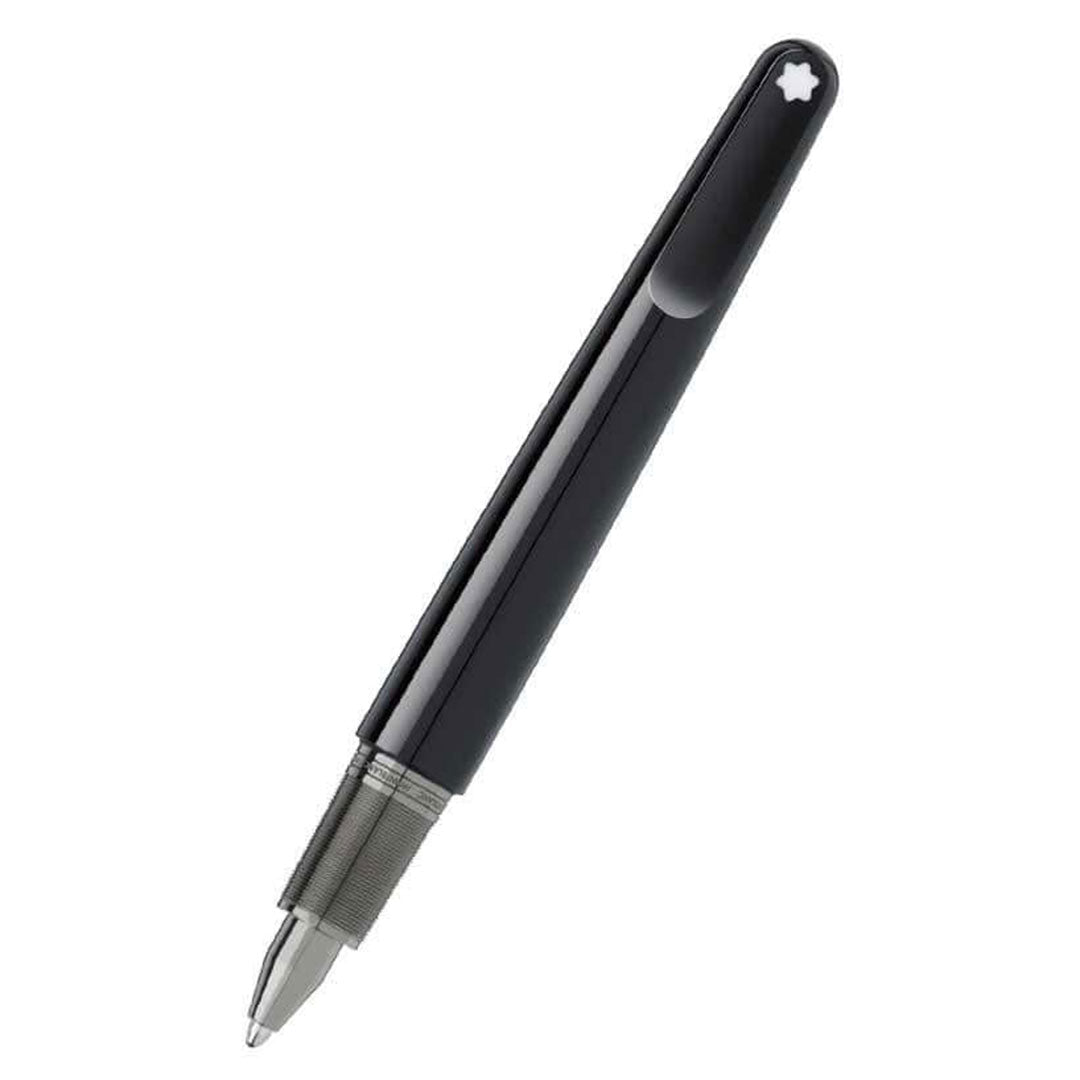 A Montblanc M ballpoint pen from Montblanc, shown on a white background, features a sleek black design with a white star emblem on the cap.