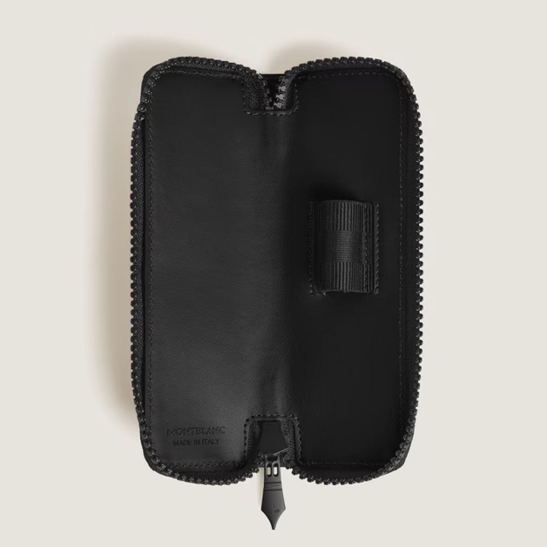 The Montblanc Extreme 3.0 Black Leather Single Pen Pouch features a zip closure, one pen loop inside, and "Montblanc Made in Italy" embossed on the lower left corner—a stylish accessory for your Meisterstück Classique.