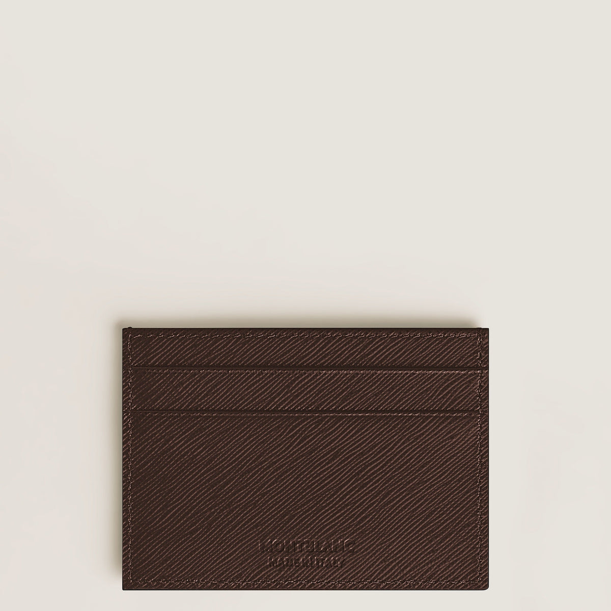 A dark brown Montblanc Sartorial 5CC Leather Card Holder with subtle textured lines, two horizontal card slots, and embossed branding, displayed on a plain off-white background.