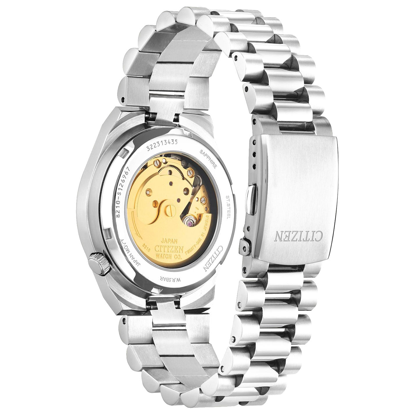 The CITIZEN TSUYOSA Collection Automatic Mechanical 40mm Watch by Japan Citizen Watch Co. features a silver-tone with a visible back that showcases its automatic movement. Its stainless steel bracelet, equipped with a fold-over clasp, offers ultramodern sports styling, while the sapphire crystal face adds both durability and elegance to this sophisticated timepiece.