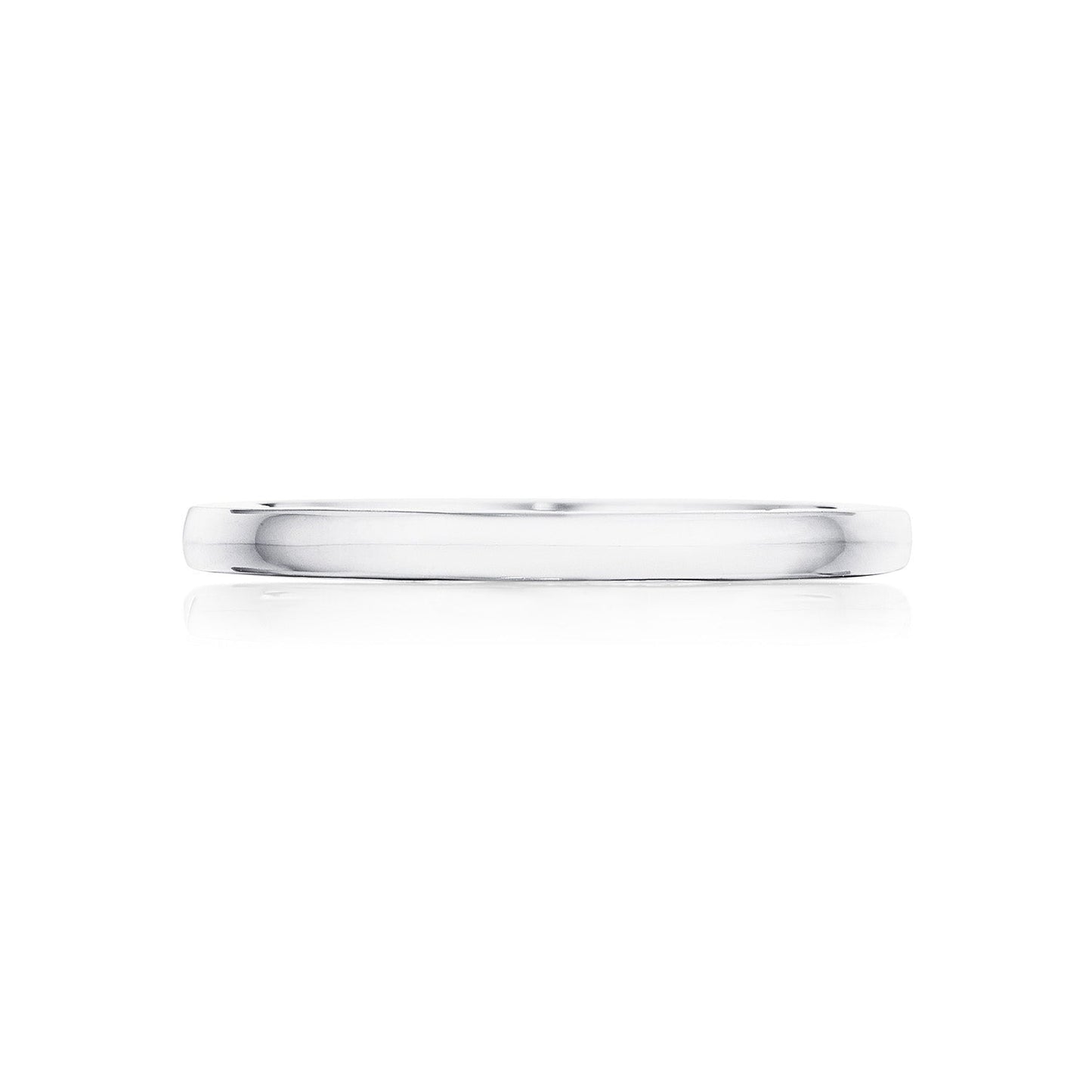 A simple, elegant Tacori Coastal Crescent Anniversary Ring made of 14K white gold with a high polish finish and diamond accent, showcasing the craftsmanship reminiscent of TACORI gemologists, viewed from a side angle on a white background.