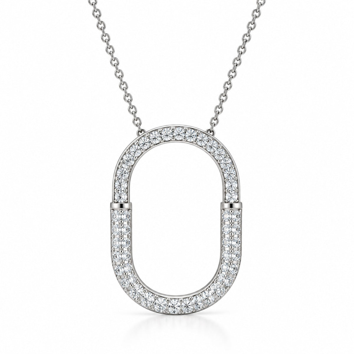 Raffi&Co.® 14K White Gold 0.90 ctw Round Diamond Pavé Lock Pendant Necklace — front view