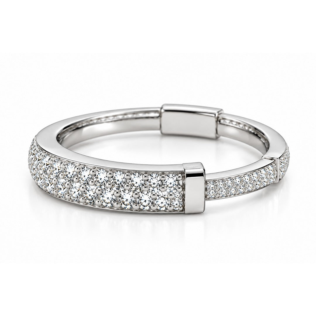 Raffi&Co.® 14K White Gold 0.90 ctw Round Diamond Pavé Lock Ring — front view