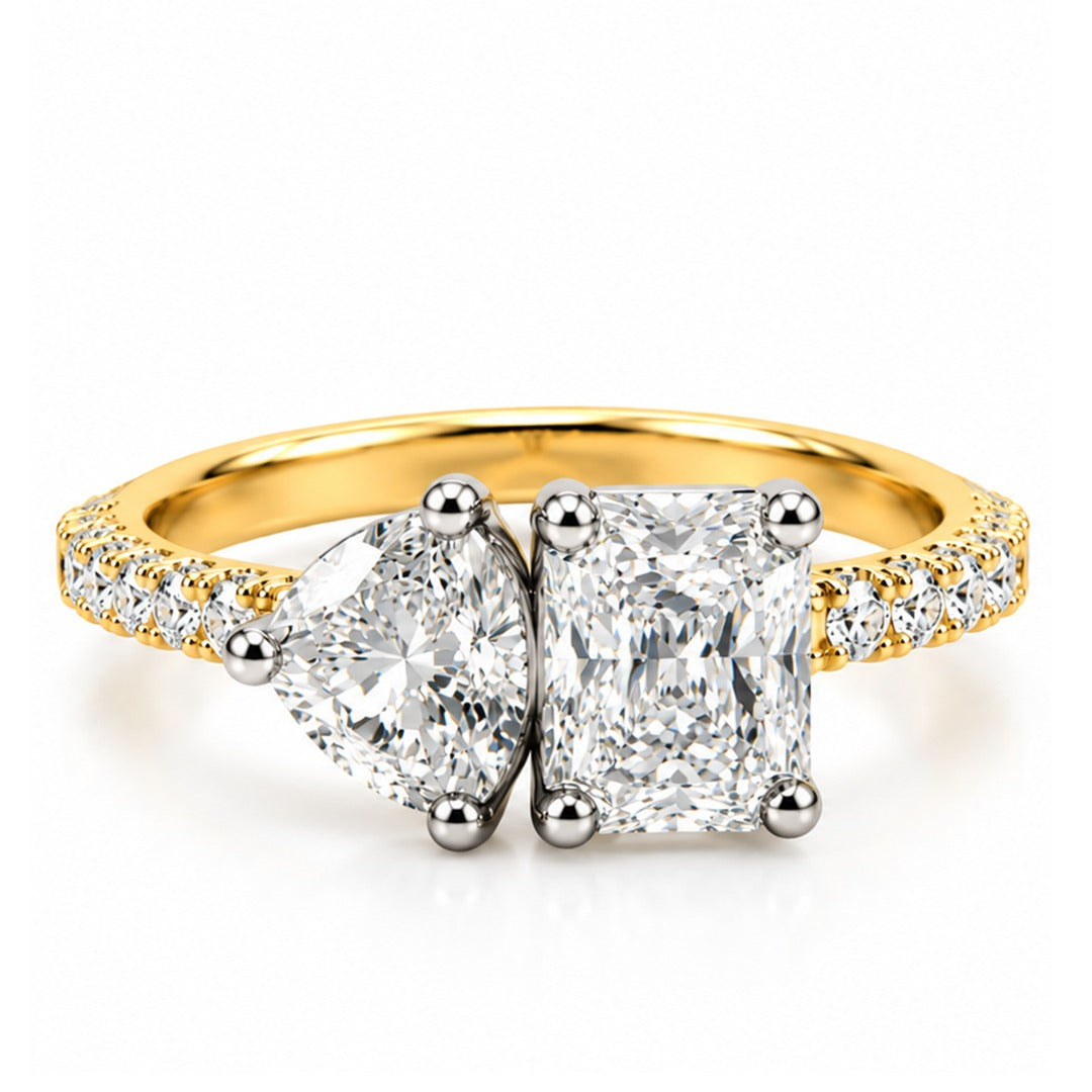Raffi&Co.® 14K Two-Tone Gold 2.50 ct Radiant and Pear Lab Grown Diamond Toi et Moi Engagement Ring — front view