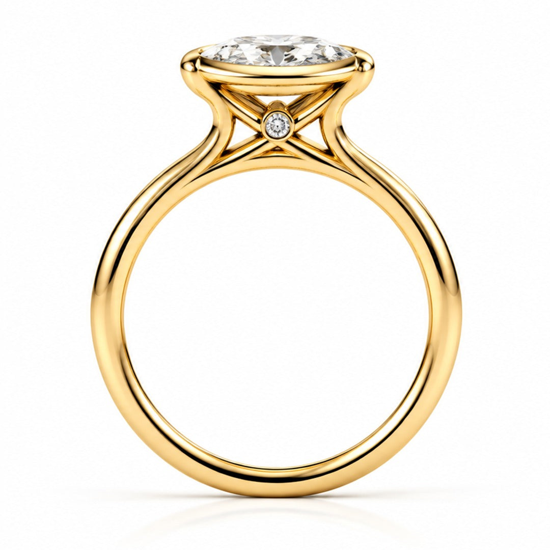 Raffi&Co.® 14K Yellow Gold 3.50 ct Oval Lab Grown Diamond East-West Bezel Engagement Ring — angle view