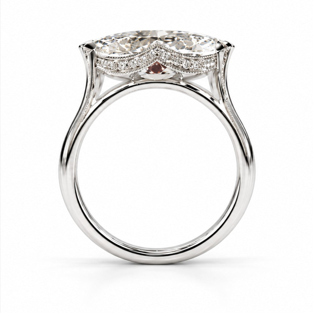 Raffi&Co.® 14K White Gold 3.50 ct Marquise Lab Grown Diamond East-West Bezel Engagement Ring — angle view