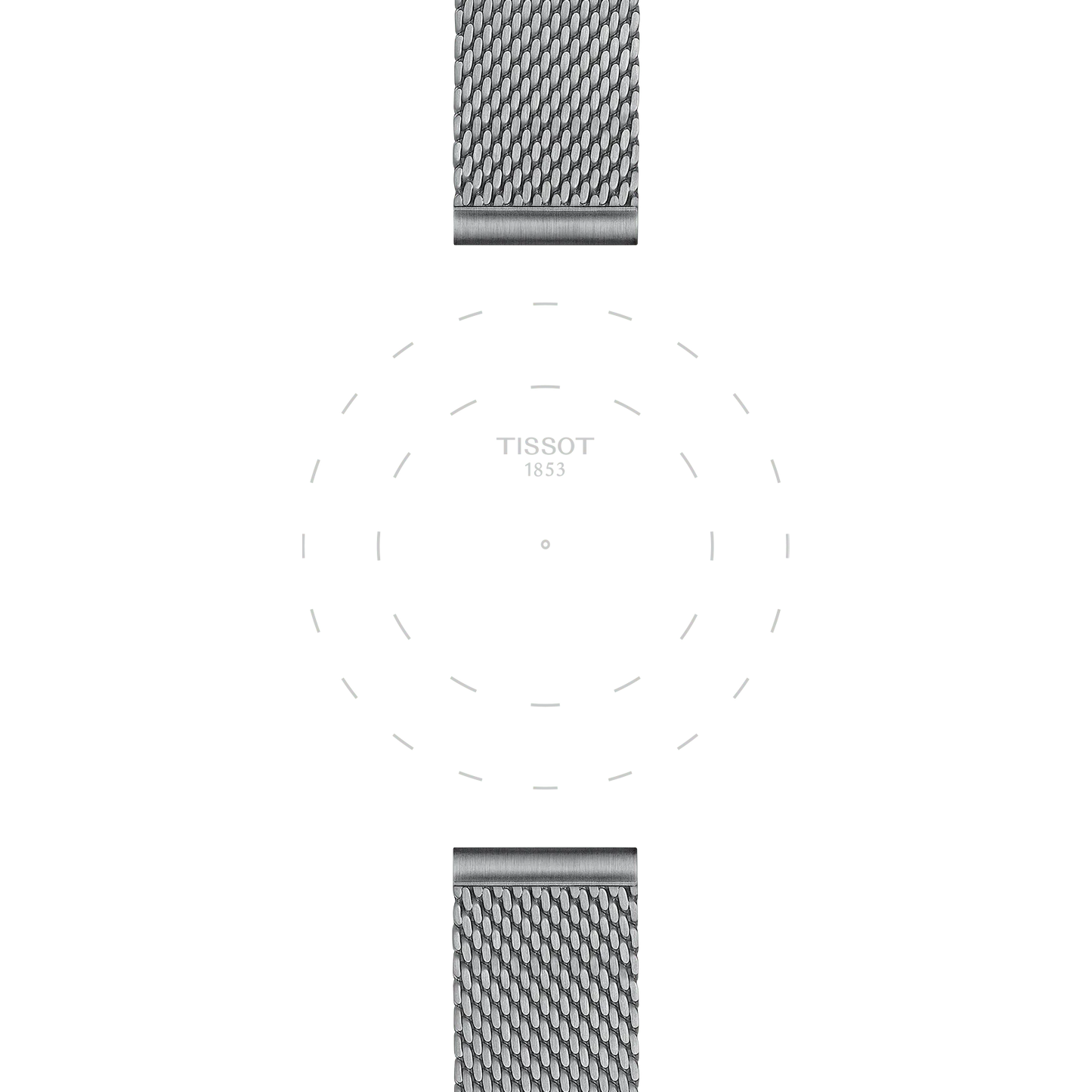 A minimalist Tissot watch featuring an 18 mm Official Steel Milanais bracelet and a clean, markerless dial displaying only the "TISSOT 1853" brand name.