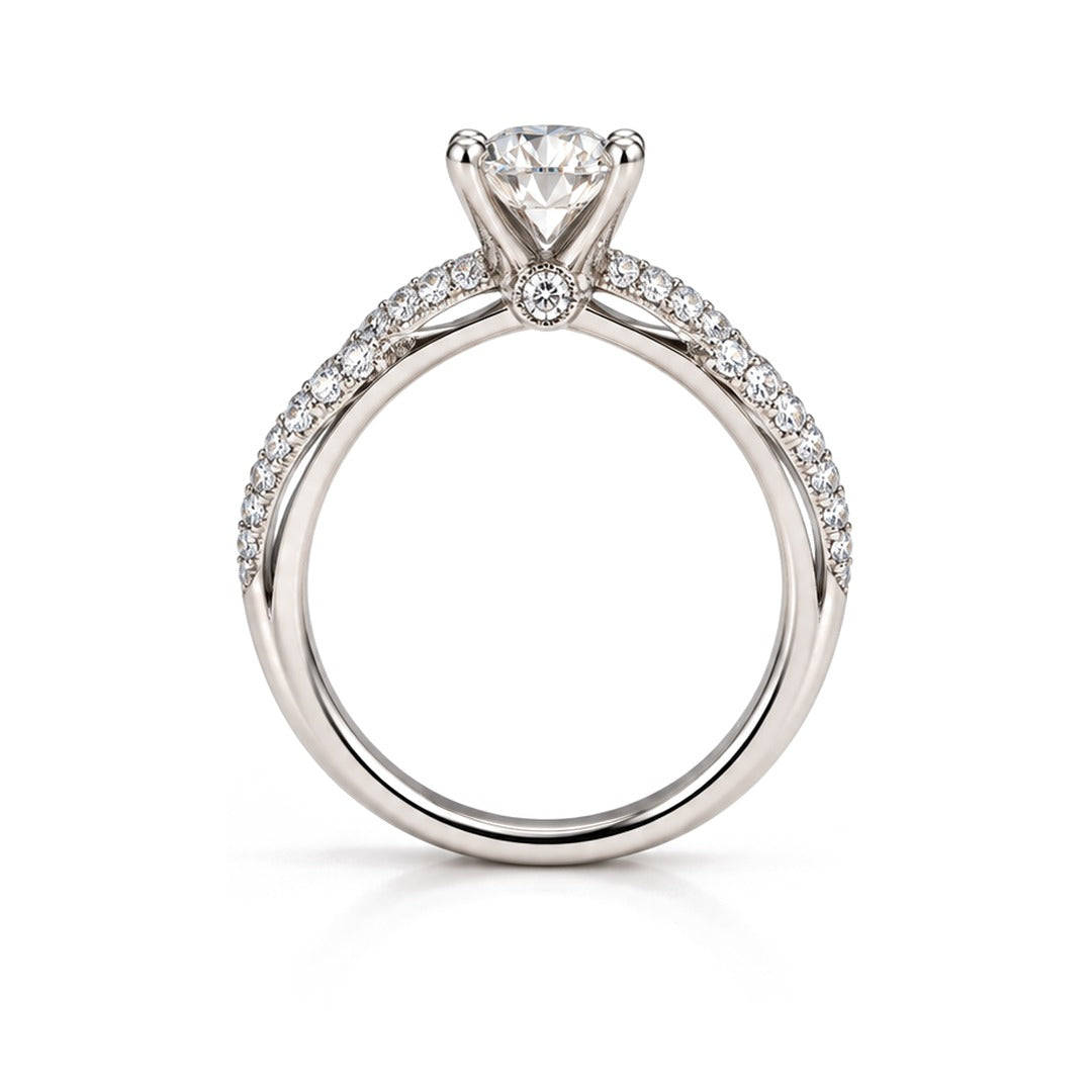 Raffi&Co.® 14K White Gold 1.04 ct Round Lab Grown Diamond Twist Pavé Engagement Ring — angle view