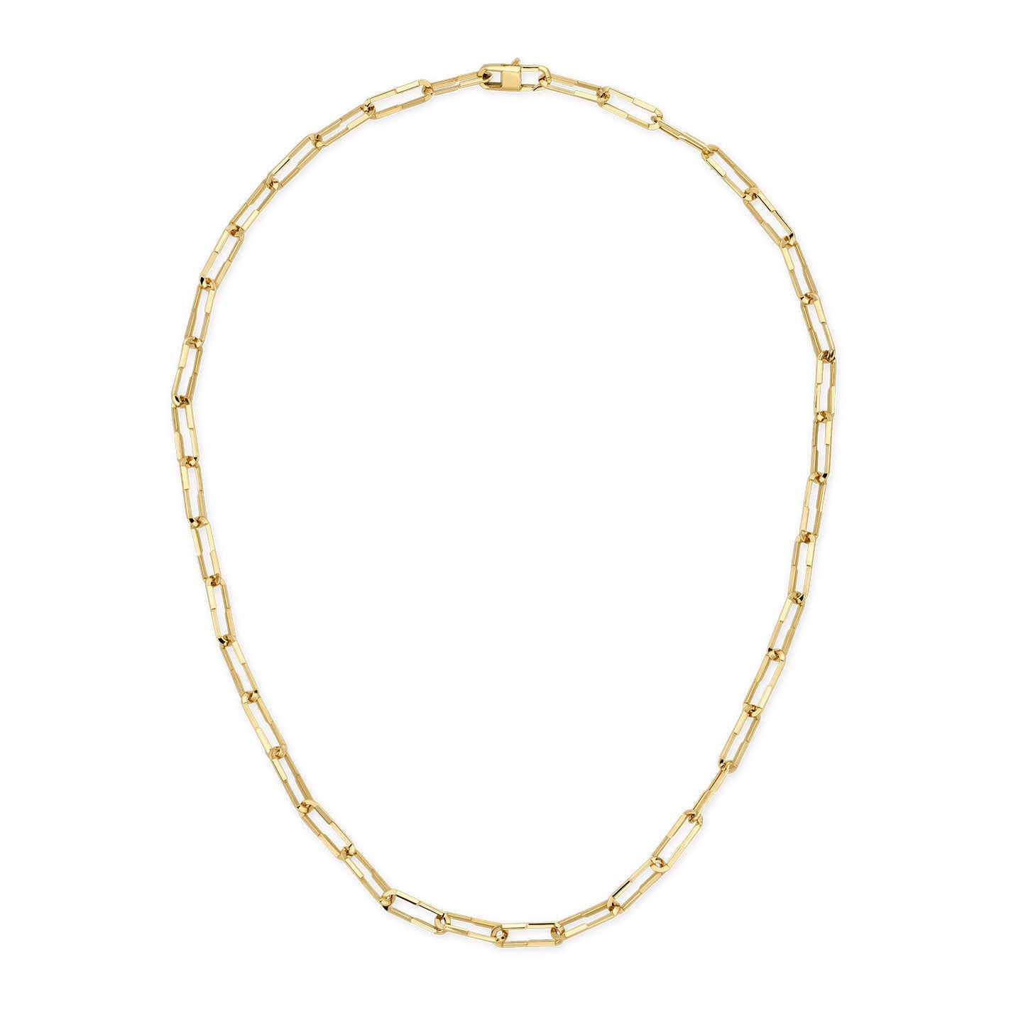 The Gucci Link to Love 18K Yellow Gold Chain Necklace by GUCCI Fine Jewellery showcases an opulent design, featuring oval links in 18K yellow gold arranged in an open circle on a simple white background.