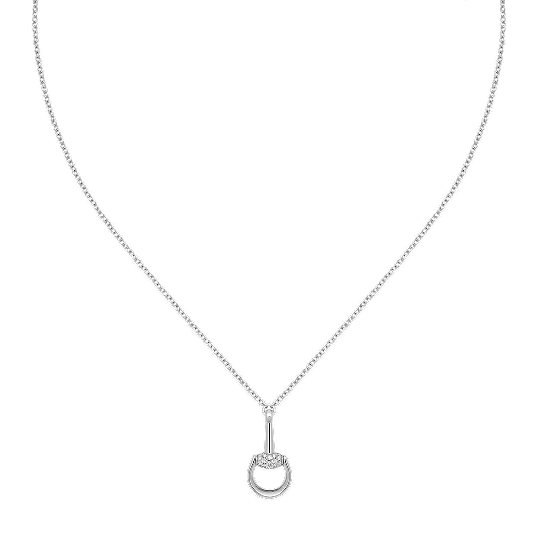 The GUCCI Fine Jewellery Horsebit 18K White Gold Diamond Necklace Pendant features a small circular pendant with bar detail and pavé diamonds, shown against a plain white background.