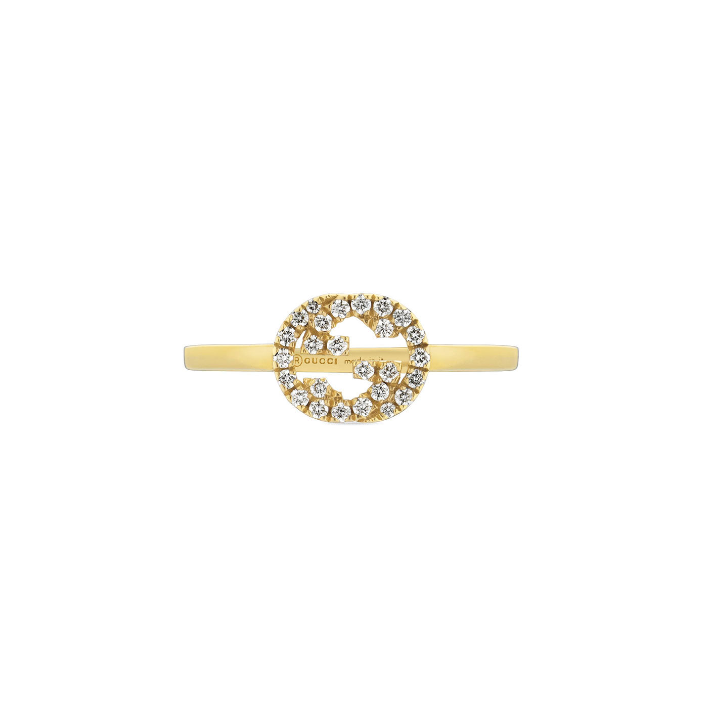 A GUCCI Fine Jewellery Interlocking G ring in 18K yellow gold, embellished with small, sparkling diamonds.