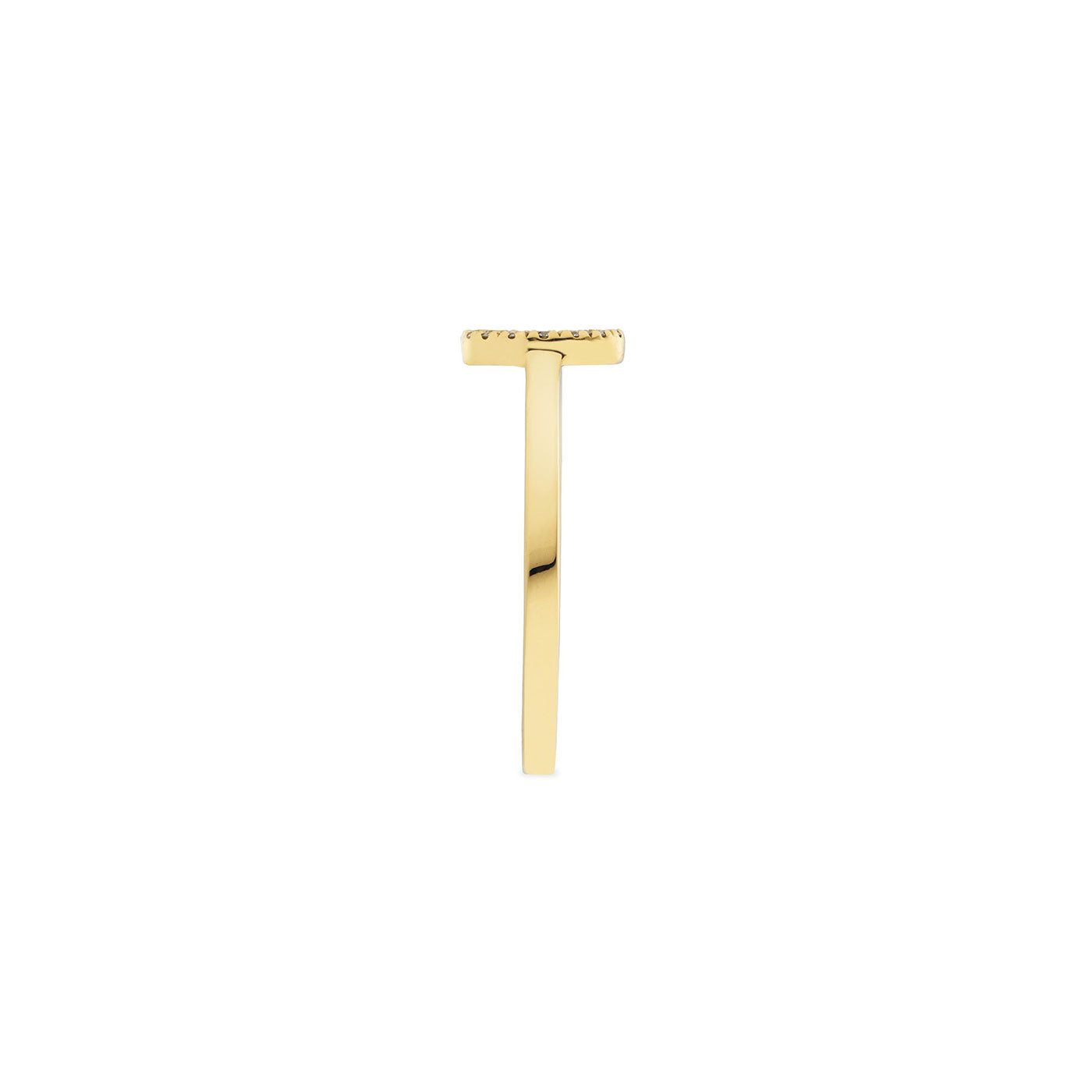 Side view of the Gucci Interlocking G 18K Yellow Gold Diamond Ring by GUCCI Fine Jewellery, showcasing a minimalist design with a vertically oriented rectangular top. The ring's simplicity and straight lines contribute to an elegant and modern appearance.