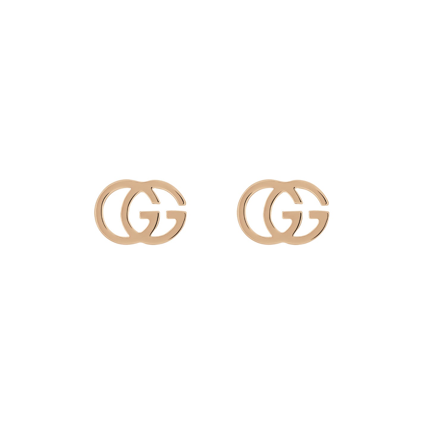 Introducing the Gucci GG Running 18K Rose Gold Stud Earrings from GUCCI Fine Jewellery, these elegant earrings are crafted in 18k rose gold with a shiny finish. Certified by the Responsible Jewellery Council, their timeless design is elegantly showcased against a plain white background.