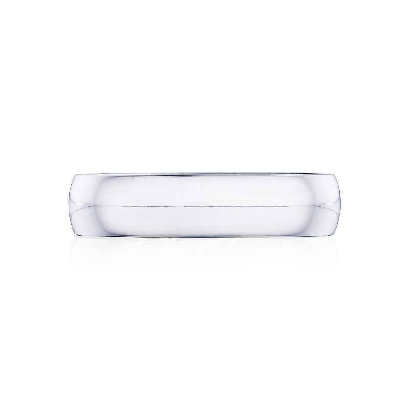 The Tacori Classic High Polish Finish 14K White Gold Wedding Band features a sleek, reflective surface, displayed from the side against a white background.