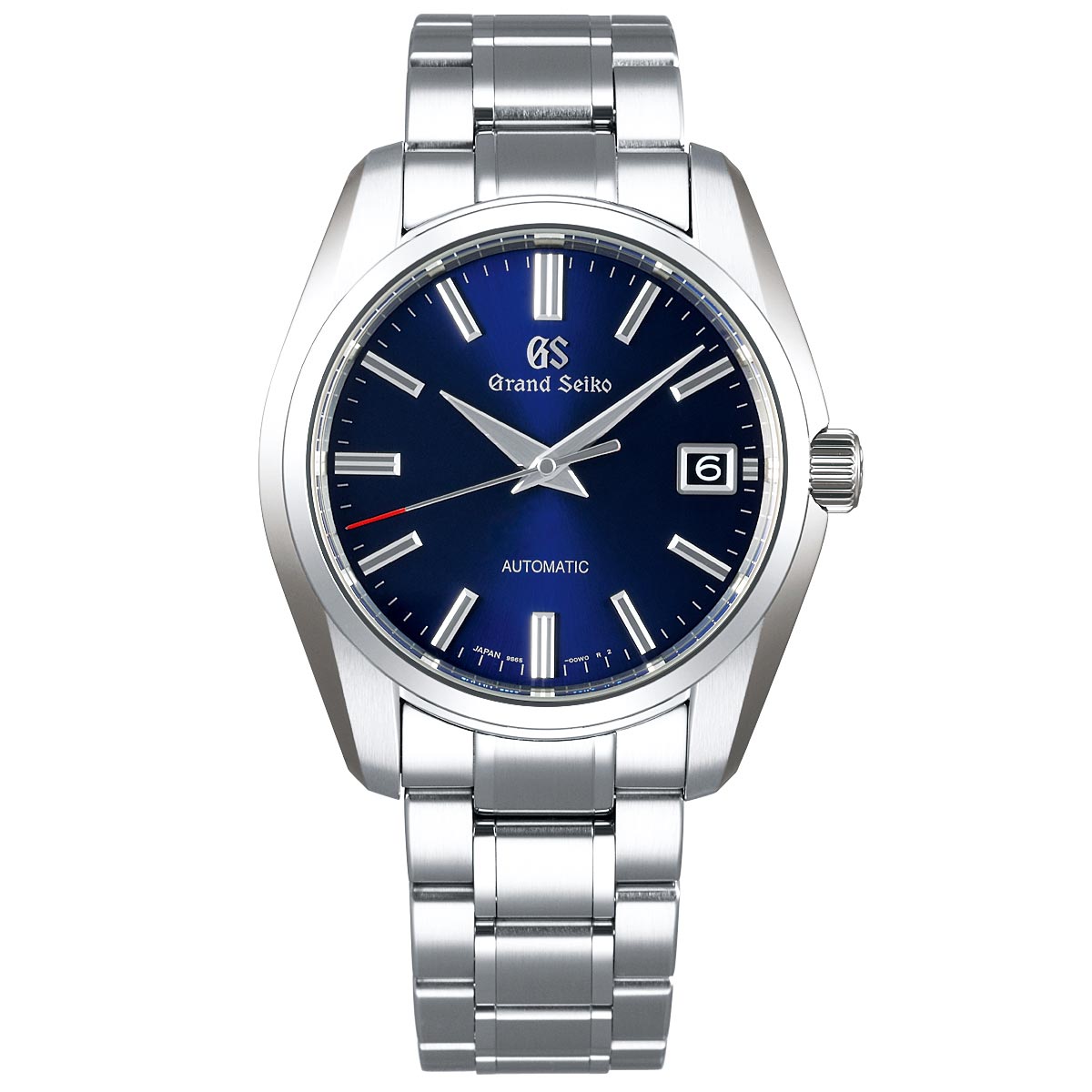A silver Grand Seiko Heritage Collection Automatic with Manual Winding 40mm Watch, part of the special 60th Anniversary Limited Edition of 2,500 pieces, featuring a stainless steel bracelet. It boasts a deep blue dial, silver hour markers and hands, and a date window at the 3 o'clock position.
