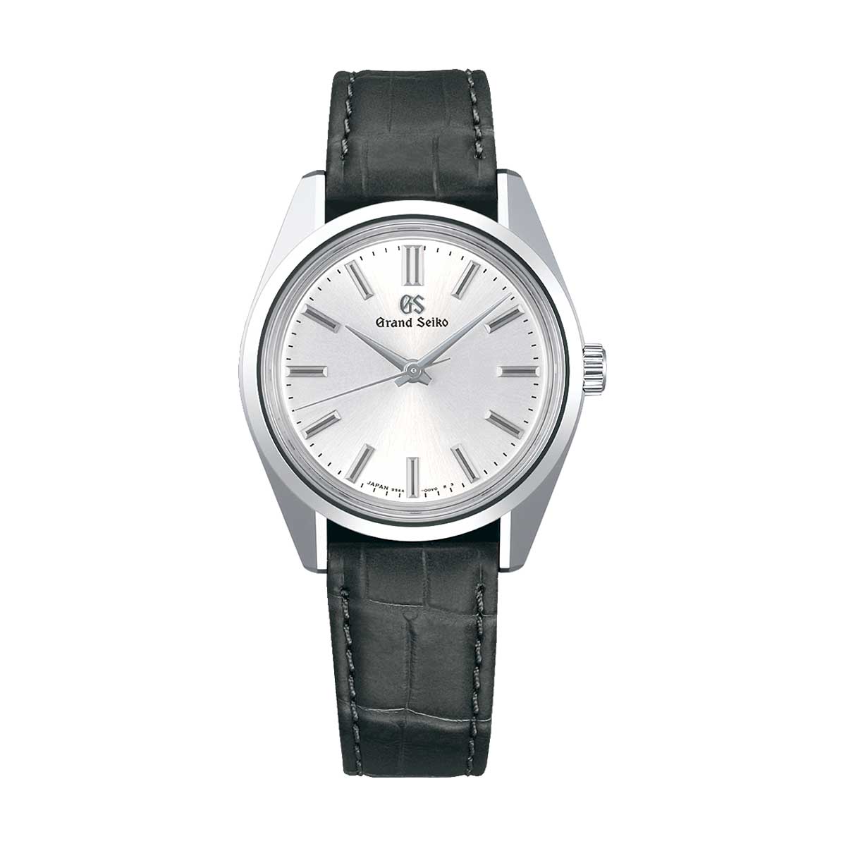 The Grand Seiko Heritage Collection 44GS Manual Winding 3-day Power Reserve 36.5mm Watch, designed by Grand Seiko, exhibits the iconic 44GS style with a silver dial featuring minimalist hour markers and a black leather strap. Its sleek hands contribute to its classic and elegant charm, making it an ideal dress watch choice.