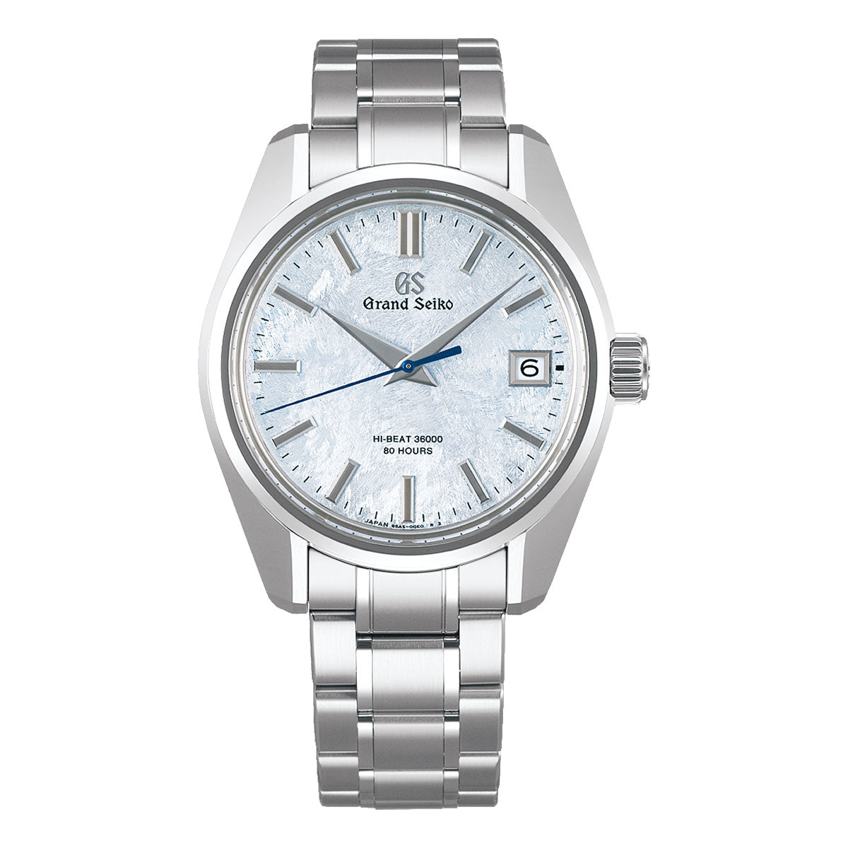 Discover the sophistication of the Grand Seiko Heritage Collection 44GS Automatic with Manual Winding Hi-Beat 36000 40mm Watch. Crafted from Ever-Brilliant Steel, this exquisite timepiece features a textured white dial, a date window at the 3 o'clock position, and sleek silver hour and minute markers. Driven by the innovative 9SA5 Automatic Movement, it embodies precision and luxury.