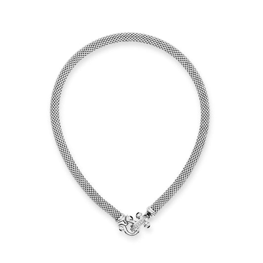 The Miss Mimi by Yael Sterling Silver Equestrian Chain Necklace adds a touch of elegance with its intricate design and equestrian clasp.