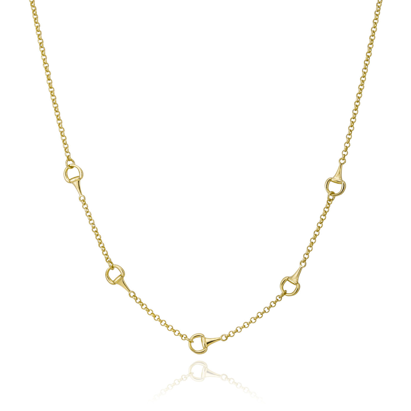 The Miss Mimi Horseshoe 18K Yellow Gold Vermeil Station Necklace by Miss Mimi by Yael is a sophisticated piece featuring small, evenly spaced round links on a delicate chain, beautifully displayed against a plain white background.