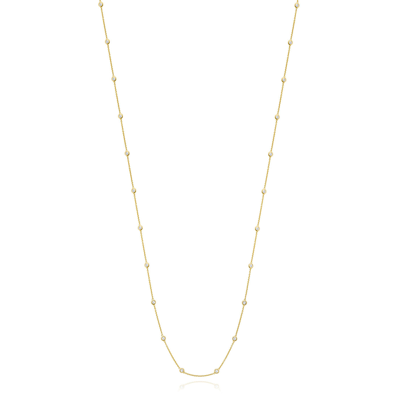 The Miss Mimi by Yael 18K Yellow Gold Vermeil and Sterling Silver Cubic Zirconia Station Necklace features a delicate design with small, evenly spaced beads along the chain. Its simple and elegant style makes it perfect for everyday wear, exuding timeless charm against a plain white background.