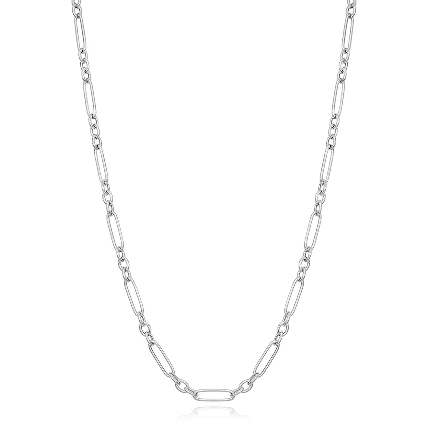 The Miss Mimi by Yael 18" Sterling Silver Paperclip Chain Necklace showcases a minimalist design with evenly spaced elongated oval links, presented on a white background.