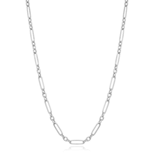 The Miss Mimi by Yael 18" Sterling Silver Paperclip Chain Necklace showcases a minimalist design with evenly spaced elongated oval links, presented on a white background.