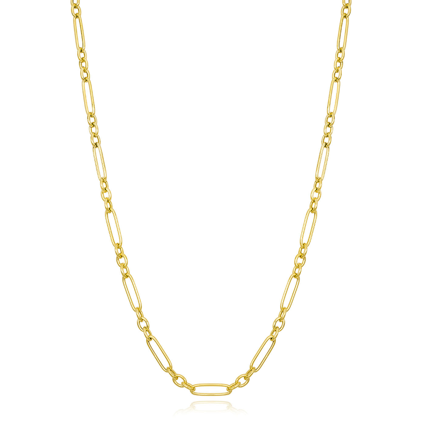 The Miss Mimi by Yael 18K Yellow Gold Vermeil Paperclip Chain Necklace is displayed against a white background, showcasing its modern, minimalist design and reflective surface.